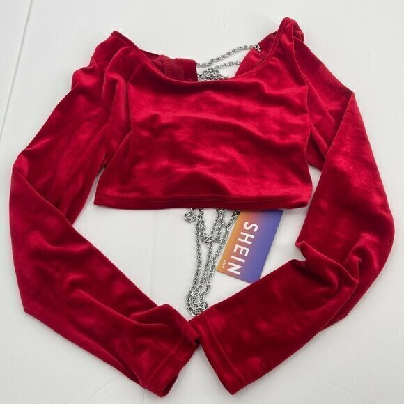 Shein Top Large Womens Red Chain Link Stretch Party Cropped Short Corset New - Picture 1 of 11